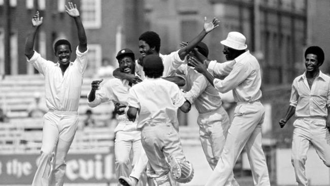 Michael Holding celebrates the dismissal of Tony Greig in a scene from Fire In Babylon