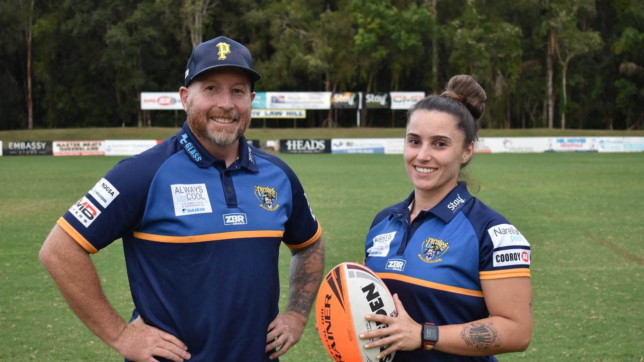 Noosa Pirates women's head coach Rob Burgin with Brazilian international halfback Maria Graf. Picture: Eddie Franklin