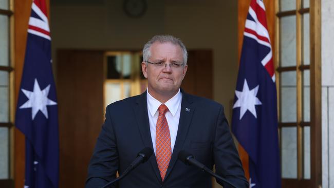 PM Scott Morrison speaking to the media at Parliament House in Canberra. Picture Kym Smith