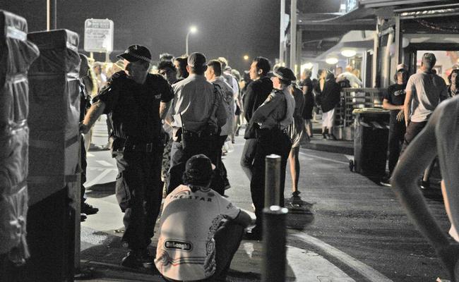 Strong police presence on New Year Eve in Byron Bay . Picture: Mireille Merlet-Shaw