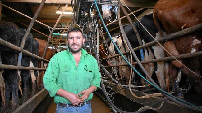 'GREAT NEWS': Coolabunia dairy farmer, Damien Tessmann said Woolworths removing $1 milk gives a much needed boost and confidence to the dairy farmers. Picture: Kate McCormack