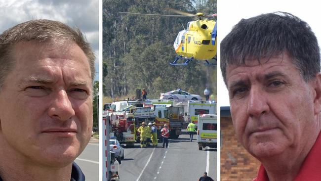 Wide Bay MP Llew O'Brien (left) and Maryborough MP Bruce Saunders (right) have exchanged fire over the long-demanded proposal to upgrade the Bruce Hwy between Gympie and Maryborough to four lanes.