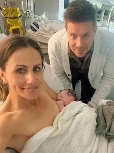 Amanda Abate husband Brent Beauchamp welcome their second child and first daughter, Pia Rose Beauchamp, on Thursday. Picture: @amandaabate7/Instagram