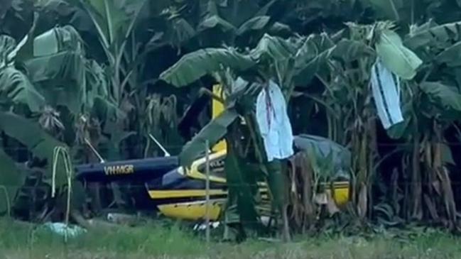 A helicopter conducted an emergency landing in a banana field at Wangan on the Cassowary Coast on Thursday, January 9. Picture: Supplied