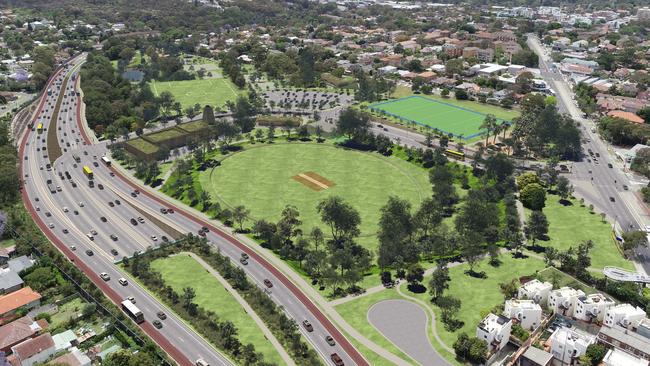 An artist impression of a recreation space at Balgowlah, which would have been created for the now scrapped Beaches Link Tunnel. Picture: NSW Government.