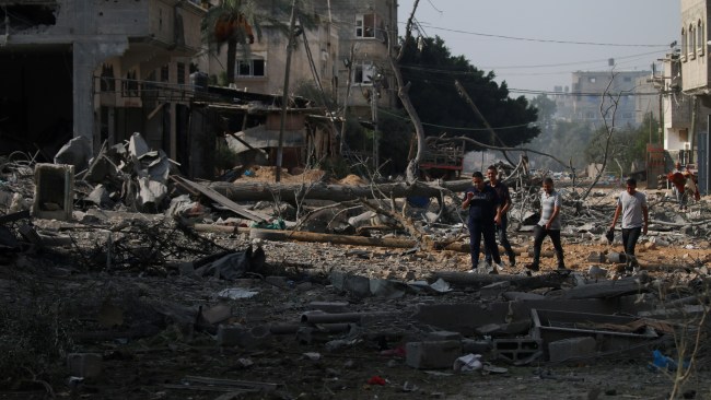 Palestinian citizens inspect the damage to their homes caused by the Israeli airstrike in Jabalia camp in the northern Gaza Strip.  Picture: Getty Images.