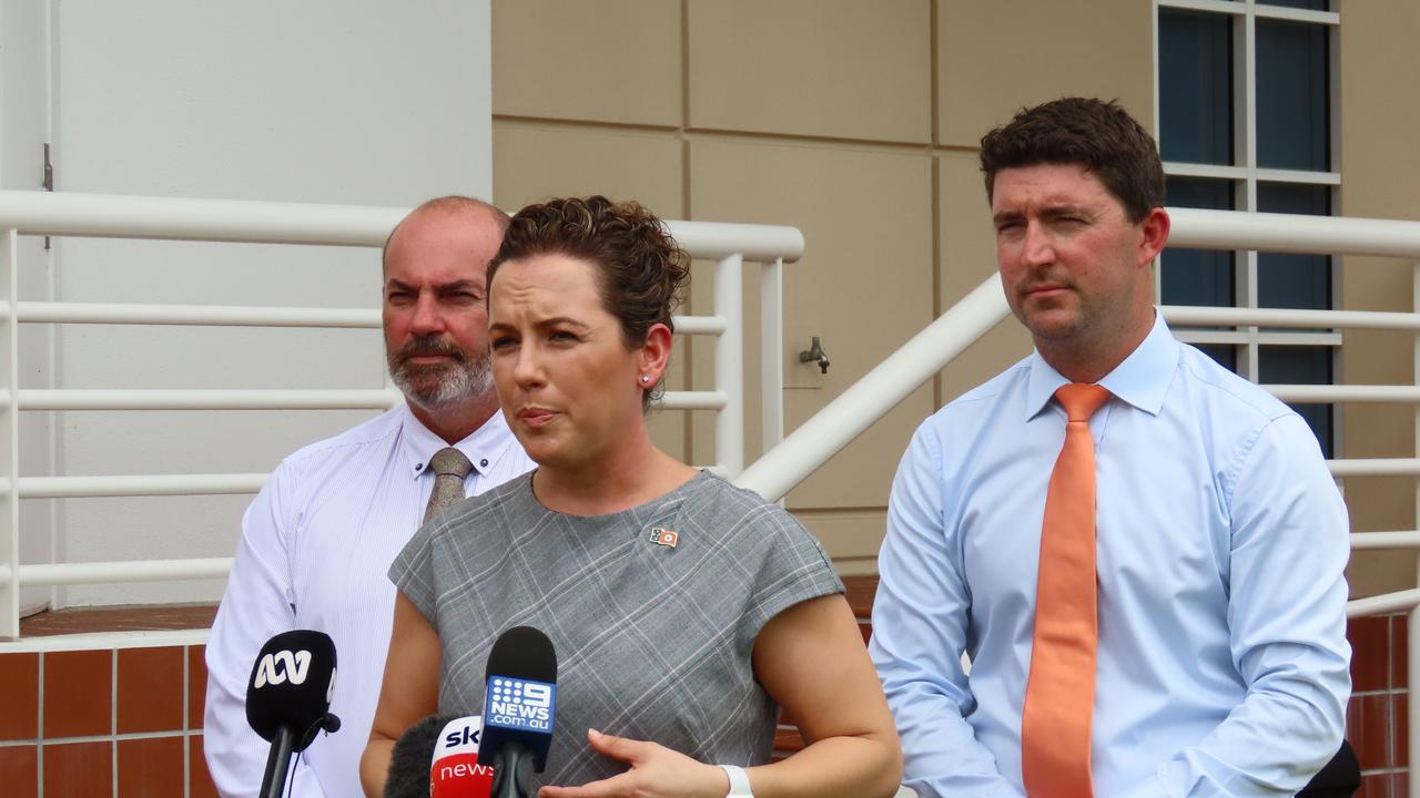 Opposition Leader Lia Finocchiaro, alongside CLP members Bill Yan and Josh Burgoyne. Mr Yan said continued restrictions were a “cop out” while Mr Burgoyne said claims restrictions had helped the town were not backed up by data.