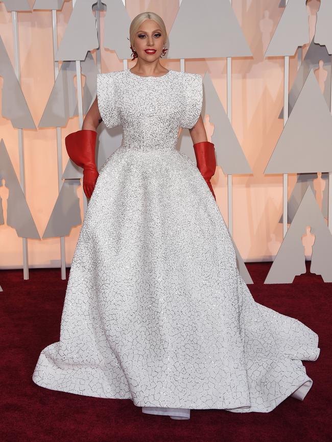 Statement piece ... recording artist Lady Gaga arrives in typical style. Picture: Getty Images