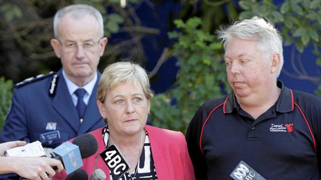 CONFIRMATION: Bruce and Denise Morcombe speak to the media after bones found at Beerwah were been confirmed as belonging to Daniel Morcombe. Picture: Cade Mooney