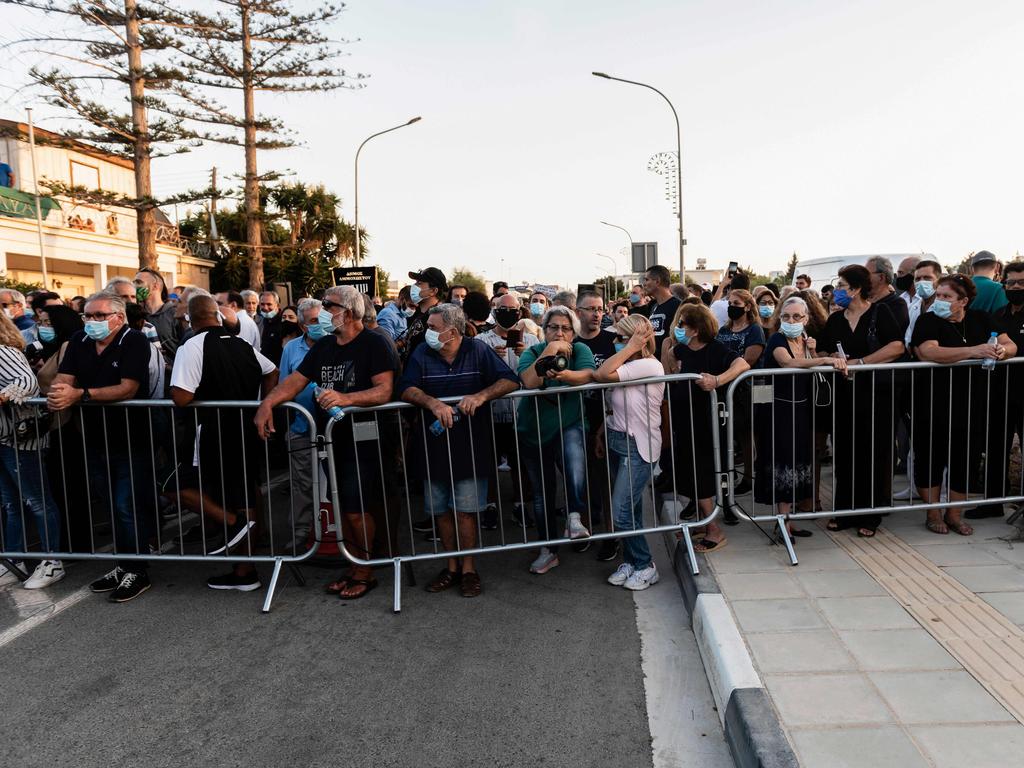 Greek Cypriots protest at the Deryneia crossing point on October 8. Picture: Iakovos Hatzistavrou / AFP