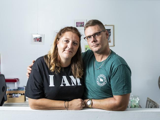 Renee Mercer and husband Clinton Downes in their Sunshine Coast home. Photo: Mark Cranitch.