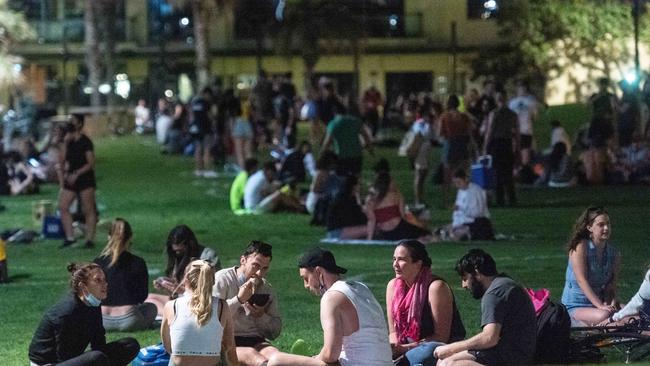 Police were patrolling St Kilda beach on Friday night. Picture: Tony Gough