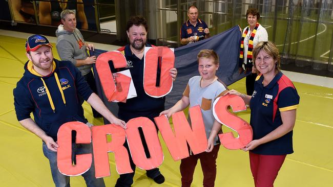 Members of the Adelaide Crows Supporter Group in 2015 outside the famous ‘Shed’. Picture: Naomi Jellicoe