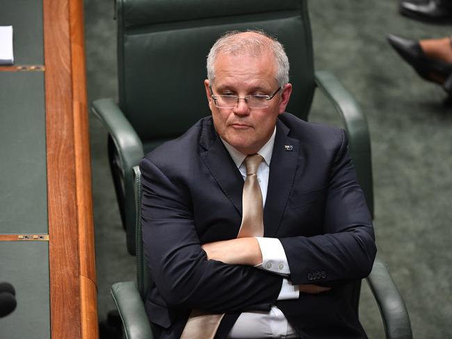 Prime Minister Scott Morrison during the vote for deputy speaker after Question Time in the House of Representatives at Parliament House in Canberra, Monday, Feb. 10, 2020. (AAP Image/Mick Tsikas) NO ARCHIVING