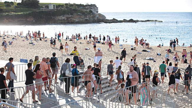 Large crowds exercising at Coogee beach on 26th of April 2020. Photographer: Adam Yip