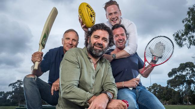 SEN’s high-profile 2017 breakfast team of Garry Lyon, Hamish McLachlan, Tim Watson and Sam McClure. Picture: Jake Nowakowski