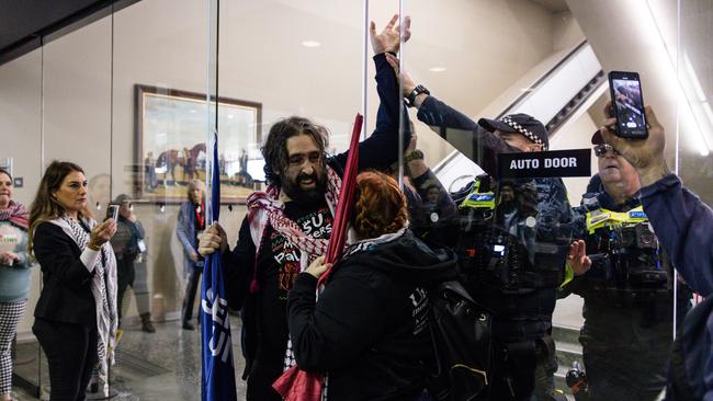 Pro-Palestine activists have gatecrashed the Victorian Labor State conference. Picture: NCA NewsWire / Diego Fedele