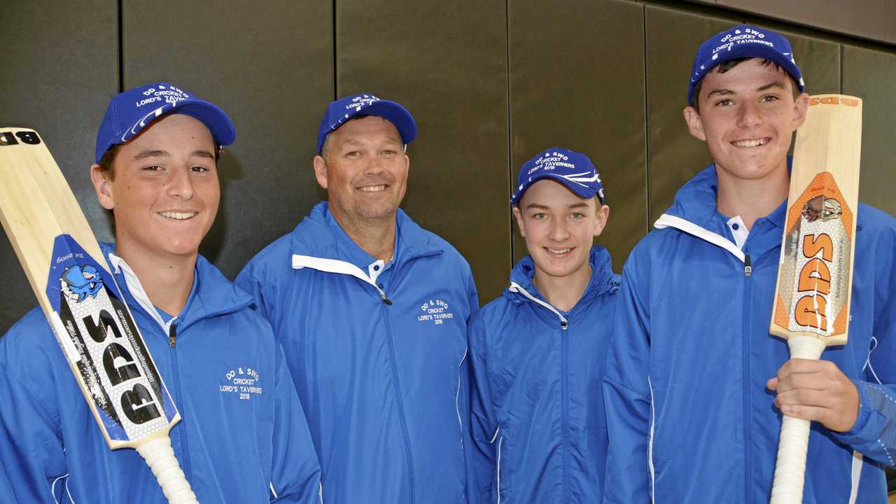 NEW CHALLENGE: Looking forward to their first season in Brisbane's Lord's Taverners cricket competition are Darling Downs and South West Queensland team members (from left) Sam Anderson, coach Paul Toohey, Hayden Webcke and Jem Ryan. Picture: Jason Gibbs