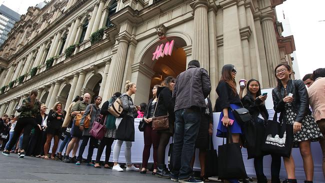 A large crowd of shoppers queued outside the first H&amp;M Australia store at the GPO on April 5, 2014 in Melbourne, Australia. Photo: Getty