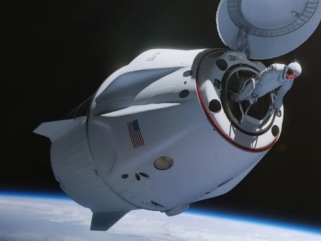 Isaacson will exit the capsule, as shown in this artist's rendering, and endure the brutality of outer space.