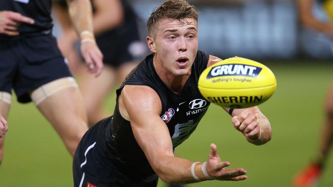 Carlton’s Patrick Cripps has won three best and fairests at the Blues since being picked up with Pick 13. Picture: Michael Dodge/Getty Images.