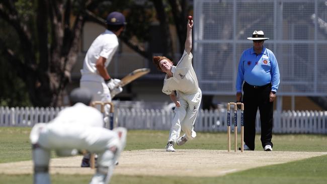 Steve Timms of Churchie bowling. (AAP Image/Regi Varghese)