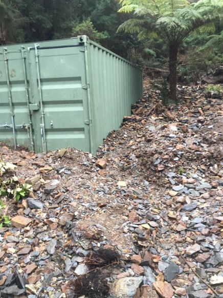 A container on the property surrounded by rock. Picture: Supplied