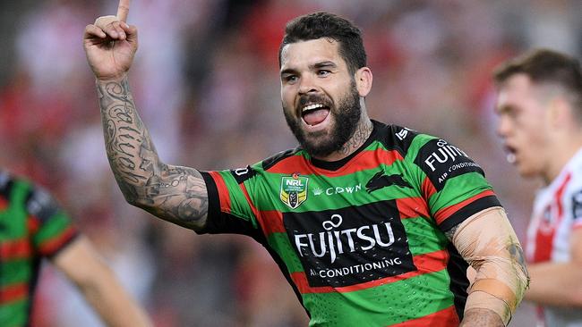 Adam Reynolds of the Rabbitohs celebrates after kicking a field goal to win the Second Semi Final between the South Sydney Rabbitohs and the St George-Illawarra Dragons in Week 2 of the NRL Finals Series at ANZ Stadium in Sydney, Saturday, September 15, 2018. (AAP Image/Dan Himbrechts) NO ARCHIVING, EDITORIAL USE ONLY