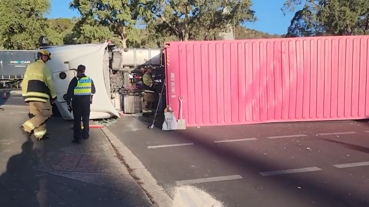 Truck crash at base of southeastern freeway