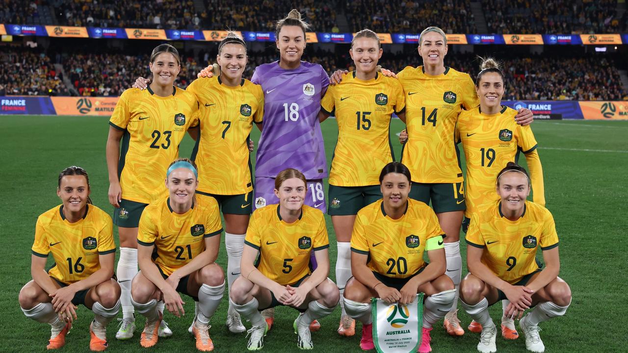 The Matildas line up ahead of their clash with France last Friday.