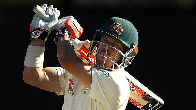 Australian opener David Warner hits out against England on Sunday.