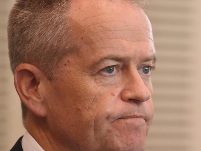 Leader of the Opposition Bill Shorten (left) and Shadow Treasurer Chris Bowen (right) during a media press conference after speaking to the Chifley Research Centre in Sydney, Tuesday, March, 13, 2018.  (AAP Image/Dean Lewins) NO ARCHIVING