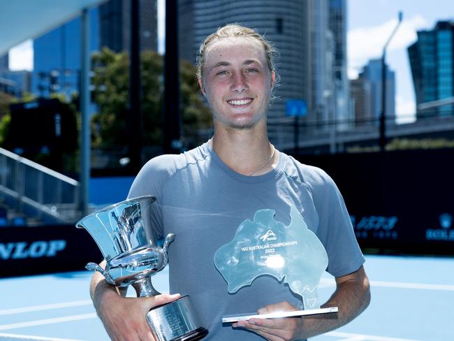 Thomas Gadecki (QLD winner and Brendan Loh (SA) runner up of the boys 16/u December Showdown Finals at Melbourne Park on Saturday, December 17, 2022. MANDATORY PHOTO CREDIT Tennis Australia/ FIONA HAMILTON