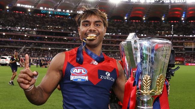 Kysaiah Pickett with the premiership cup. Picture: Michael Klein