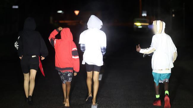 A group of youth roaming the street at 12:30am in Mount Isa. Picture: Liam Kidston