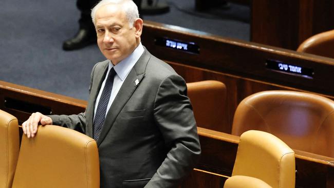 Israeli Prime Minister Benjamin Netanyahu stands at the Knesset. Picture: AFP.