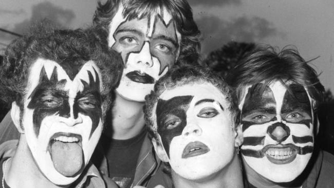 KISS rock band fans wearing the make-up of their idols during the 1980 Aussie tour.