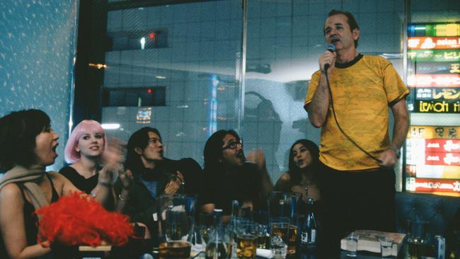 Actor Bill Murray sings karaoke in the film Lost in Translation.