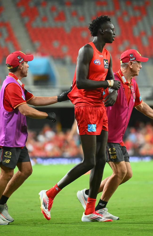 Mac Andrew after the heavy collision. Picture: Matt Roberts/AFL Photos