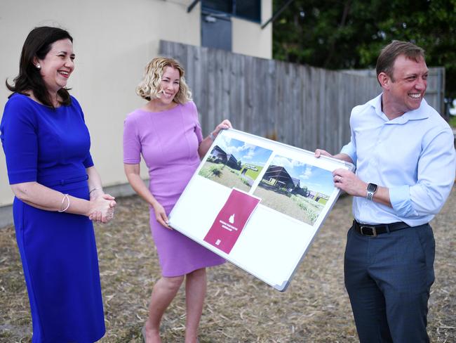 Queensland Premier Annastacia Palaszczuk, deputy Steven Miles and Pumicestone MP Ali King at the announcement of new satellite hospitals in October. Picture: NCA NewsWire / Dan Peled