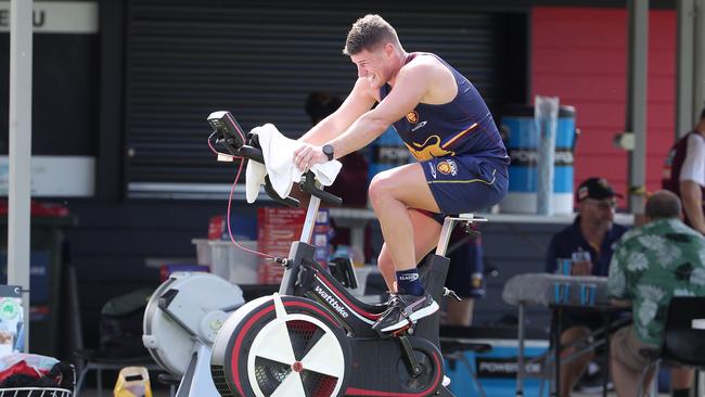 Dayne Zorko on the bike for conditioning. Picture: Tara Croser