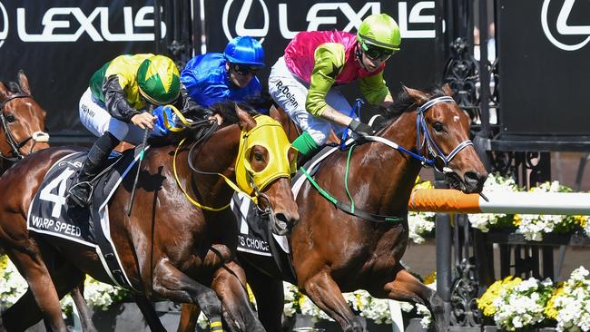 Knight's Choice and Robbie Dolan cause a boilover in the Melbourne Cup. Picture: Pat Scala/Racing Photos via Getty Images