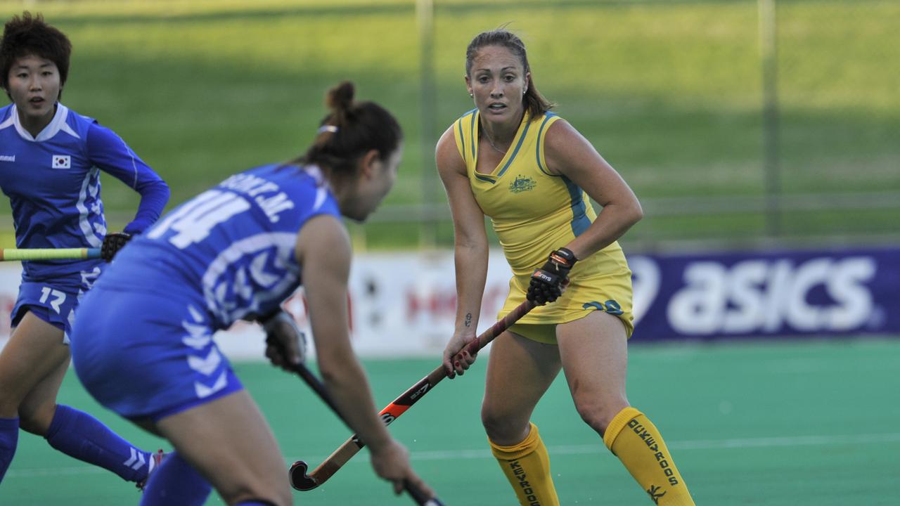 Hope Munro in action for the Hockeyroos against Korea. Picture: News Limited