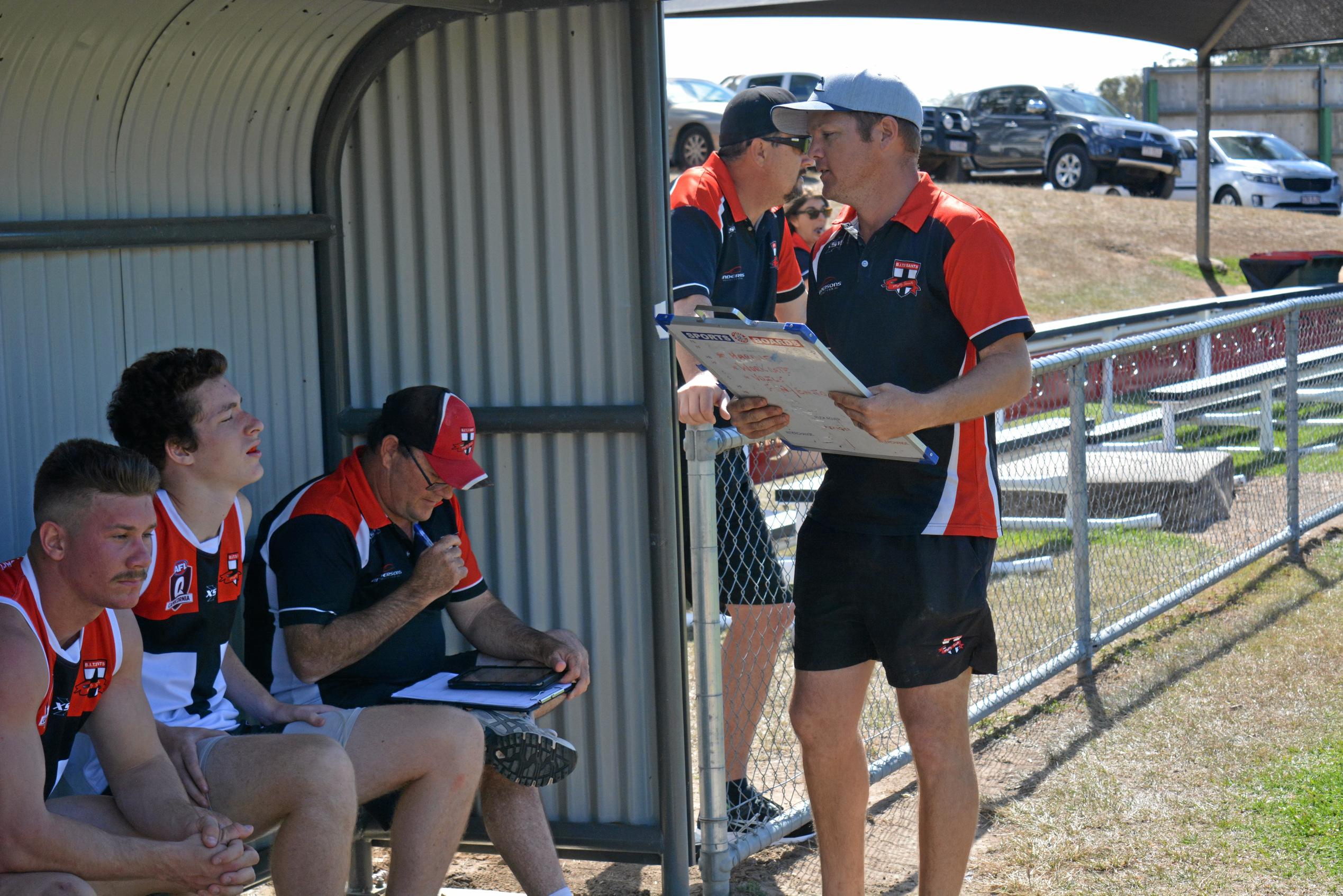 Coach Lucas Hall telling Wes Stebbings ' you are on soon'. Picture: Nick Kossatch GLA040819BITSBROS