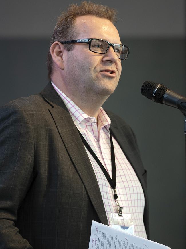 Adam Brooks speaks at the Liberal State Conference in Devonport. PICTURE CHRIS KIDD