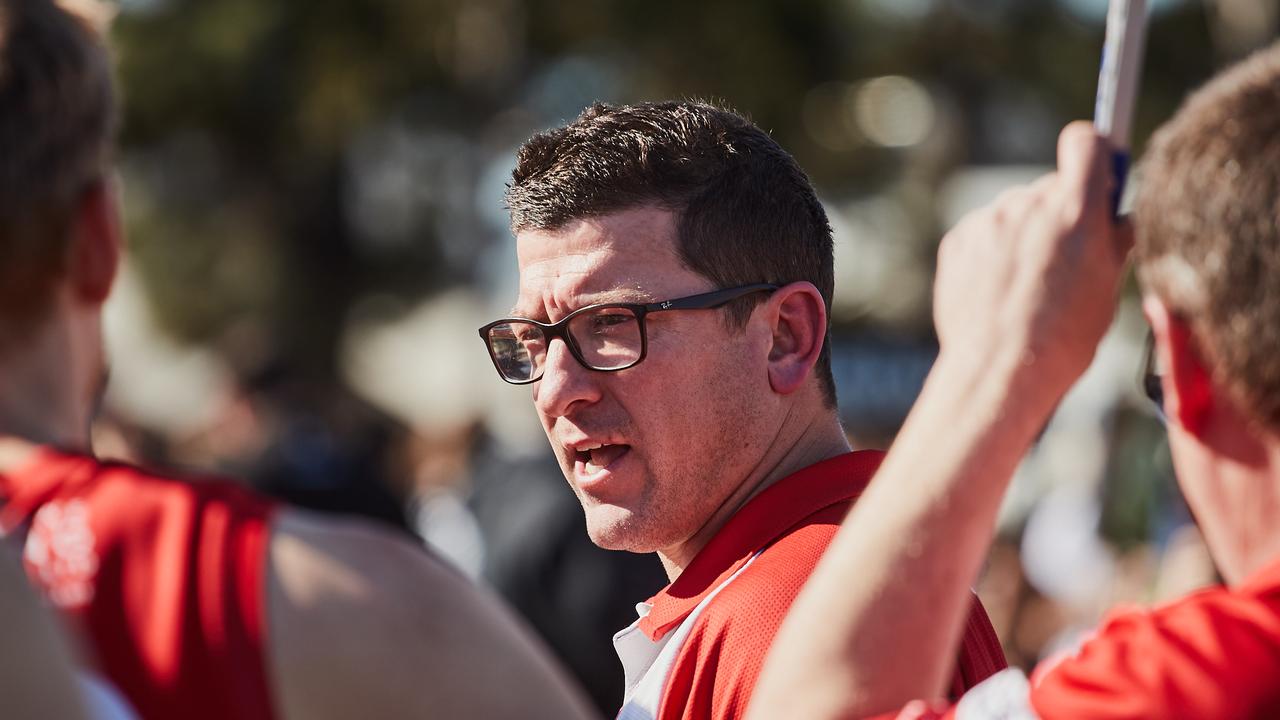 North Adelaide SANFL Coach Josh Carr at Prospect Oval, in the match between Port Adelaide and North Adelaide, Saturday, Aug. 25, 2018. (AAP Image/MATT LOXTON)