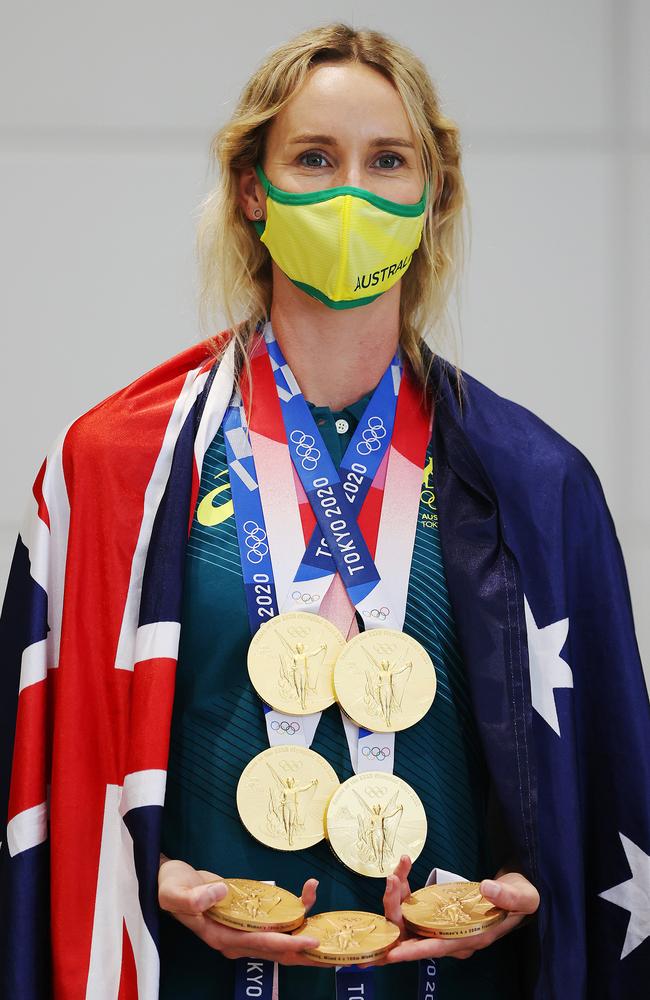 Emma McKeon with her seven Olympics medals after the Tokyo Games. Picture: James Chance/Getty Images