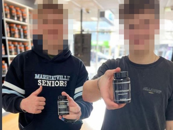 Boys in school uniform pictured on social media to promote gym supplement companies. Picture: Facebook