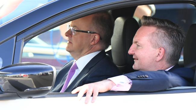 Anthony Albanese and Chris Bowen test drive an electric car in 2020. Picture: Jeremy Piper