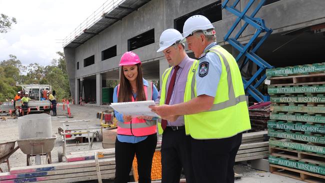 Gaven MP Meaghan Scanlon, Police Minister Mark Ryan and Assistant Commissioner Brian Wilkins inspect the new RAP site.